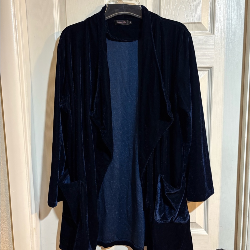 Amaryllis Women's Deep Blue Velvet Cape Jacket